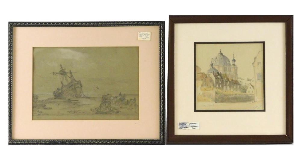 TWO EUROPEAN FRAMED SKETCHES 19TH 31e831