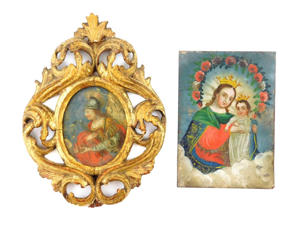 TWO SMALL EARLY OILS, THE FIRST A RETABLO,