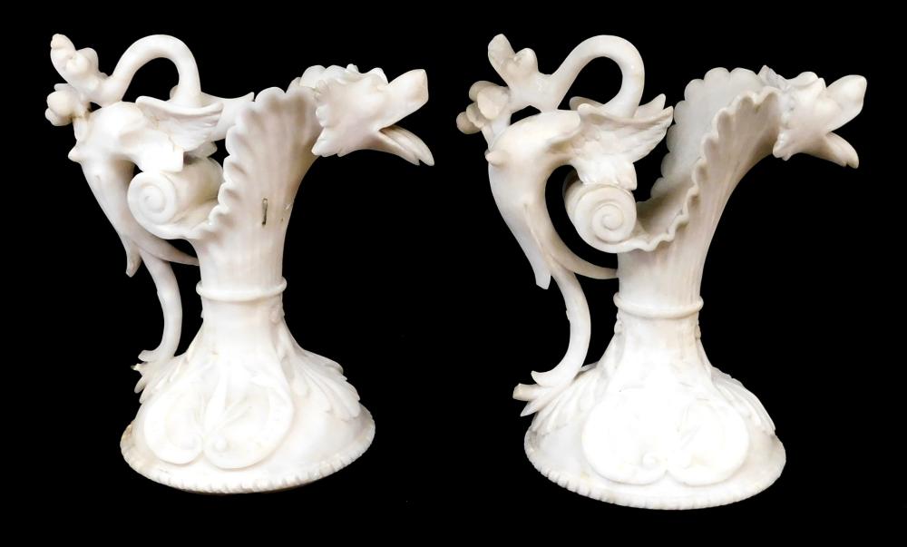 PAIR OF CARVED ALABASTER EWER LIDS  31e837