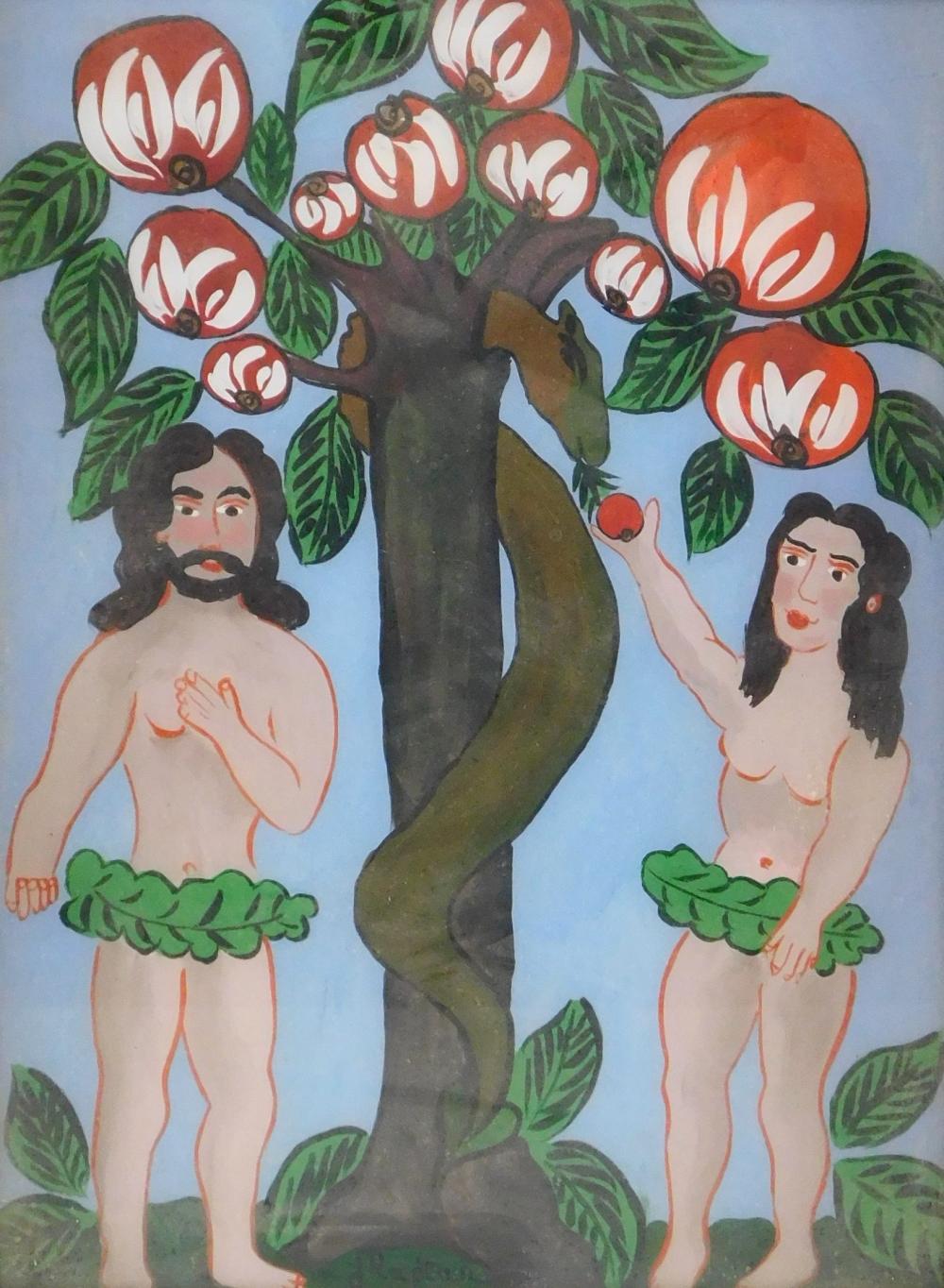 ADAM AND EVE, 20TH C., ACRYLIC PAINTING,