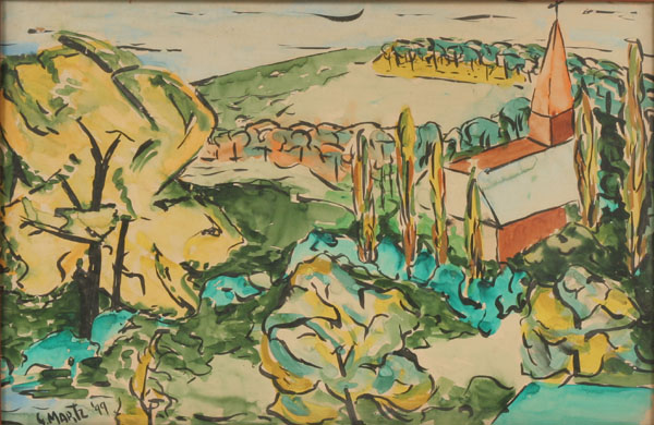 Gordon Martz; landscape with steeple;