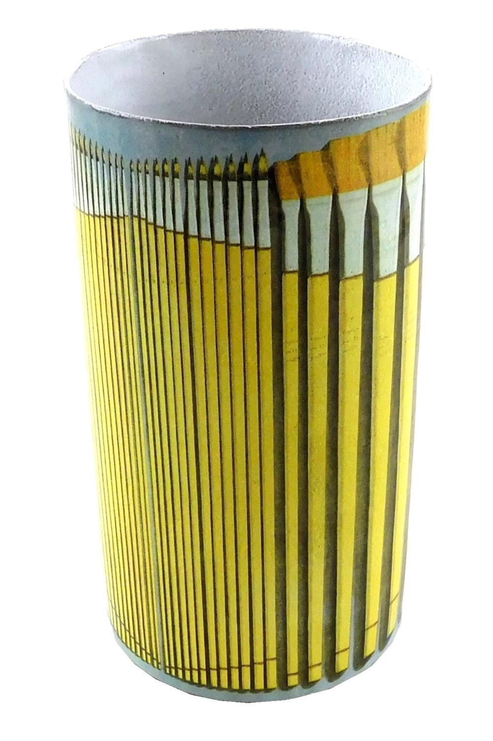 CYLINDER VASE, JOHN DERAIN DECOUPAGE