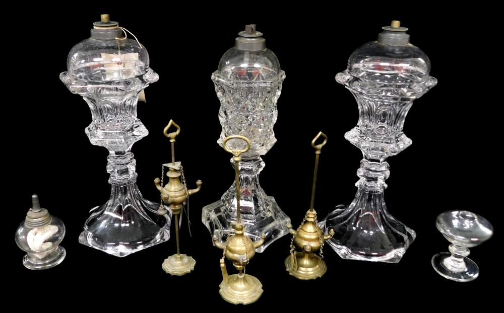 GLASS EIGHT OIL LAMPS THREE CLEAR 31e8a8