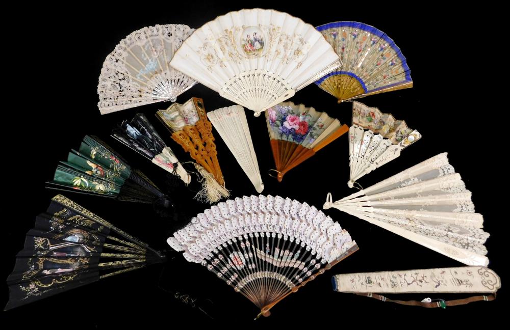 TWELVE FANS, MANY WITH HAND-PAINTED