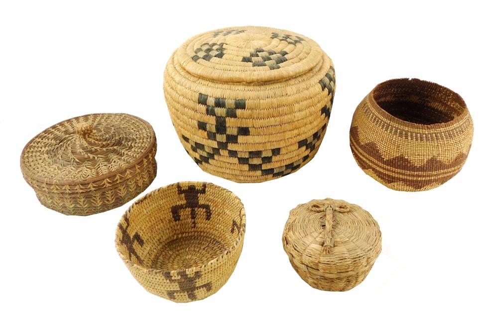 FIVE WOVEN BASKETS INCLUDING THREE 31e8bc