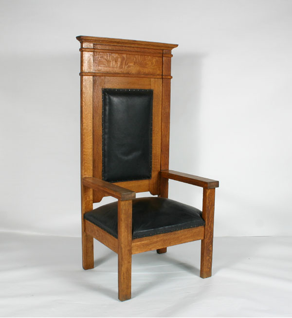 Mission oak lodge chair; upholstered