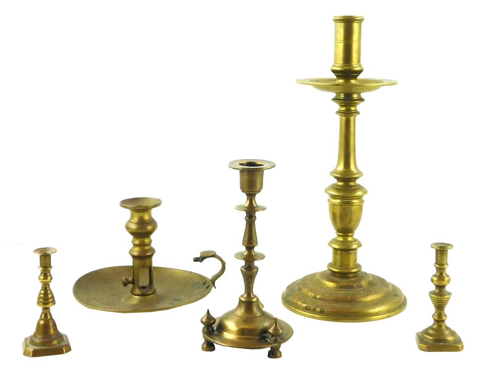 FIVE ODD BRASS CANDLESTICKS RUSSIAN 31e8fb