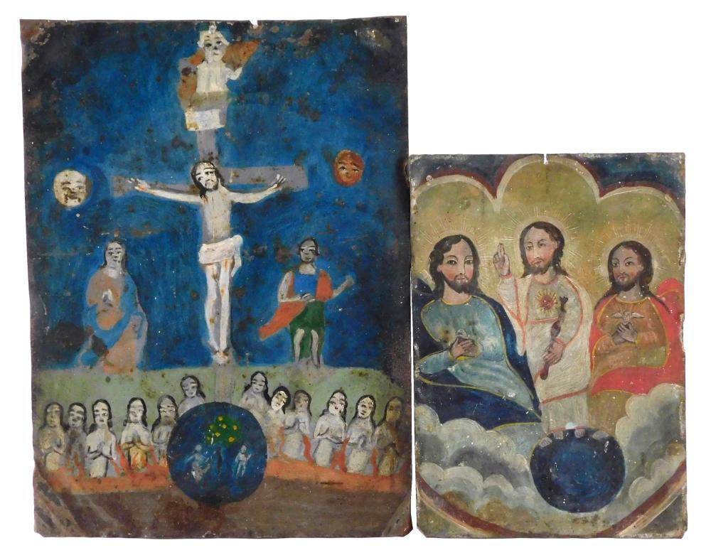 TWO OILS ON TIN RETABLO MEXICAN  31e920