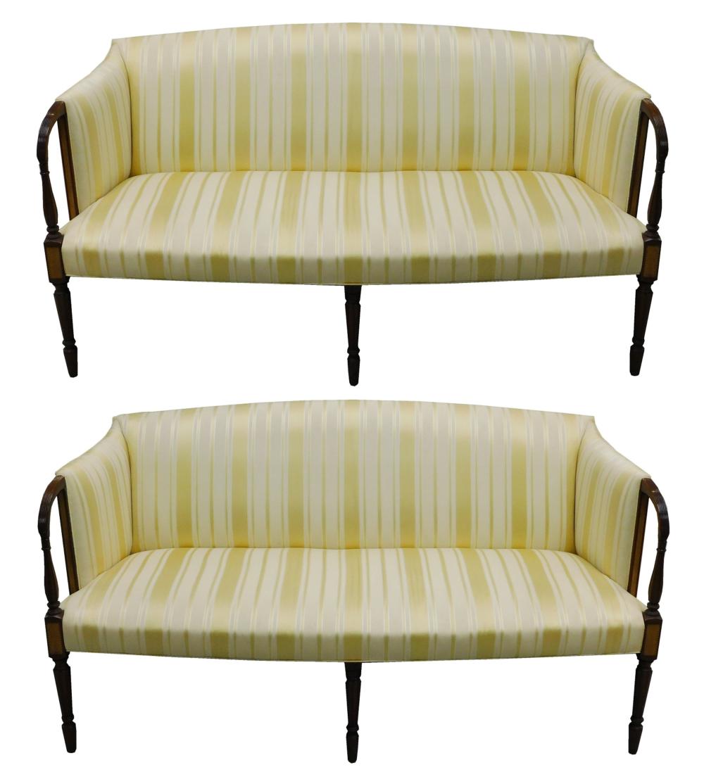 PAIR OF HICKORY COUCHES WITH CREAM /