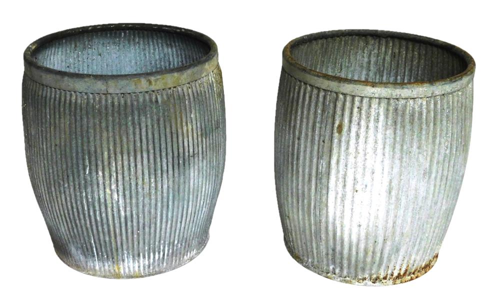TWO LARGE METAL PLANTERS, REEDED