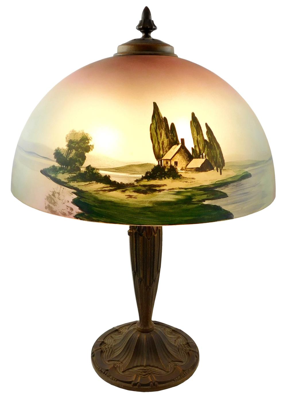 TABLE LAMP WITH HAND PAINTED SHADE,