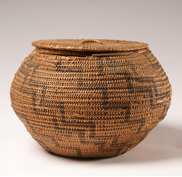 Native American storage basket; hand