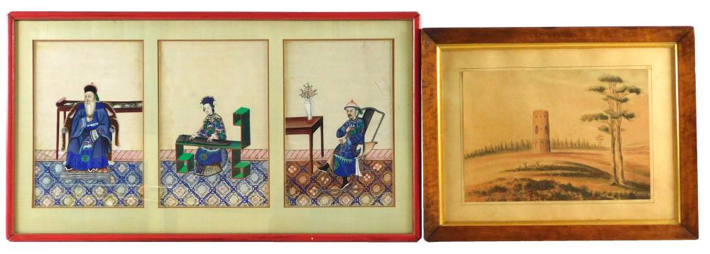 TWO FRAMED HAND PAINTED WORKS OF 31e99c