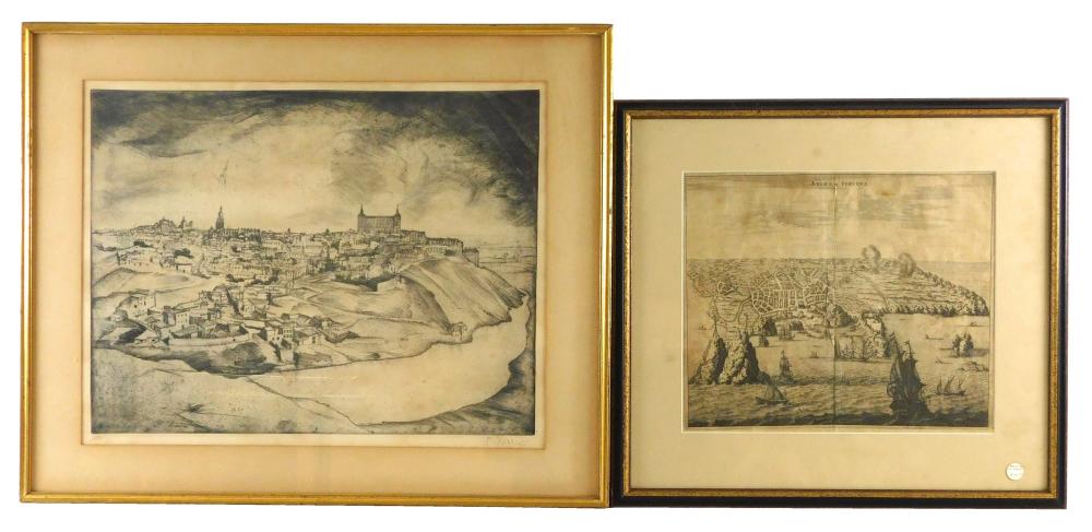 TWO FRAMED ENGRAVINGS BIRD S EYE 31e9a2