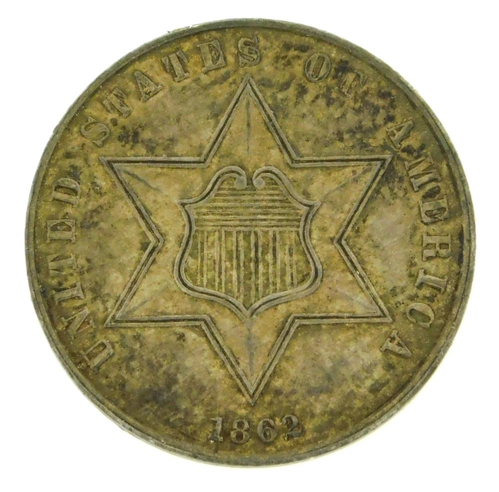COINS 1862 3 CENT SILVER MINT 31e9d0