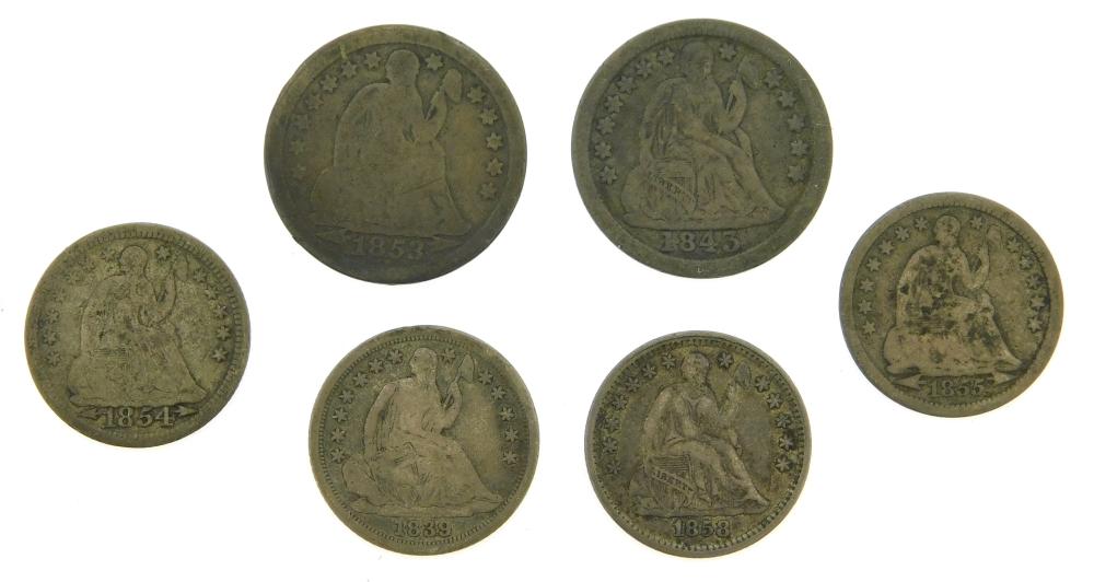 COINS: LOT OF SIX US SEATED TYPE