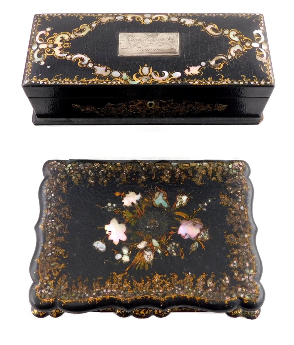 TWO VICTORIAN LACQUERED BOXES WITH