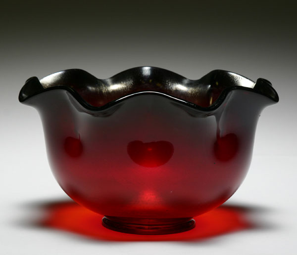 Fenton red stretch glass crimped and