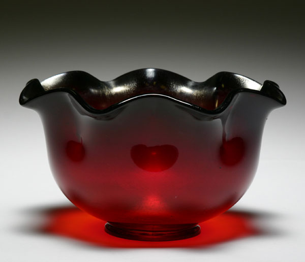 Fenton red stretch glass crimped