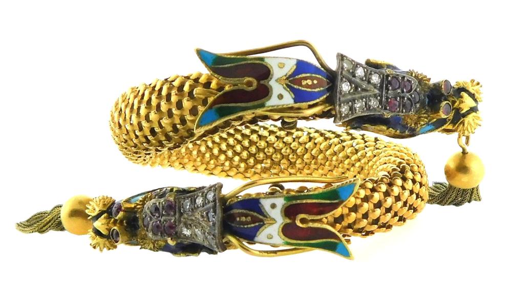 JEWELRY: 14K ENAMELED SERPENT BRACELET