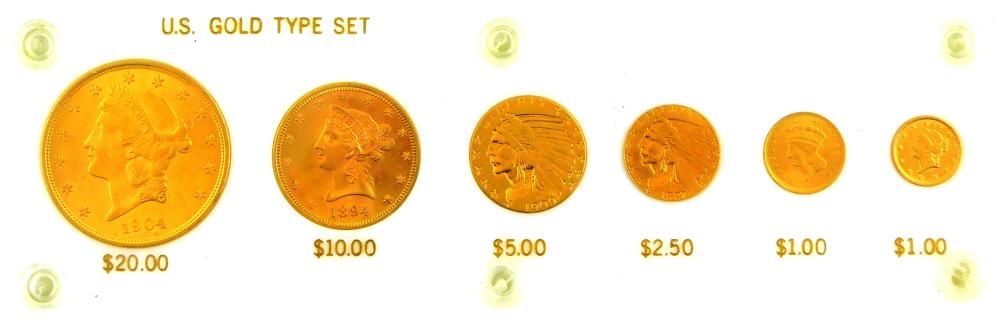 COINS: 6 COIN US GOLD TYPE SET.