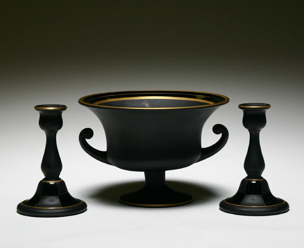 Ebony glass console set with gilt