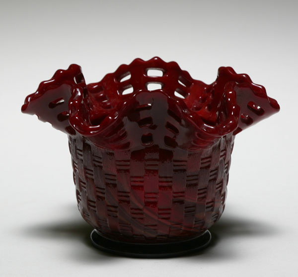 Fenton Mandarin Red basketweave bowl.