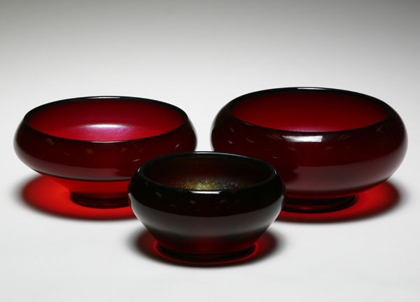 Lot of 3 Fenton red stretch glass 4fe12