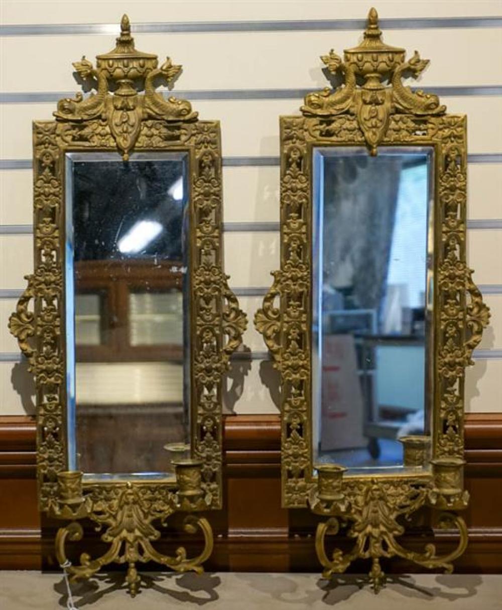 PAIR OF CONTINENTAL BRASS MIRRORED-BACK