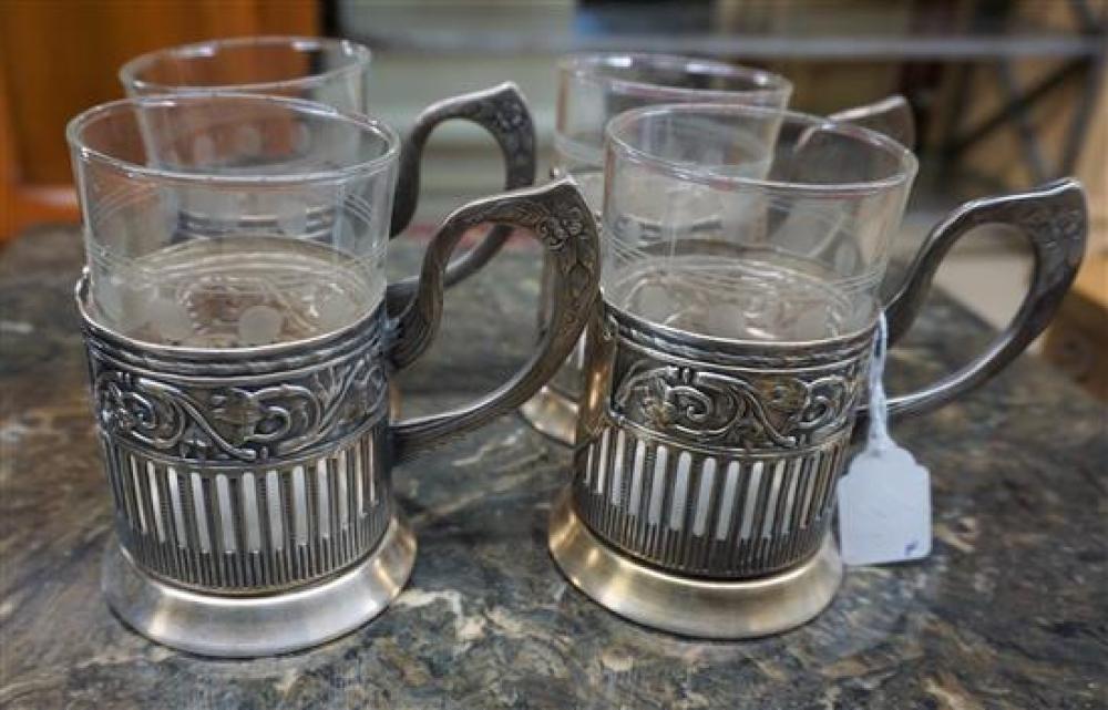 FOUR RUSSIAN SILVER PLATE AND GLASS