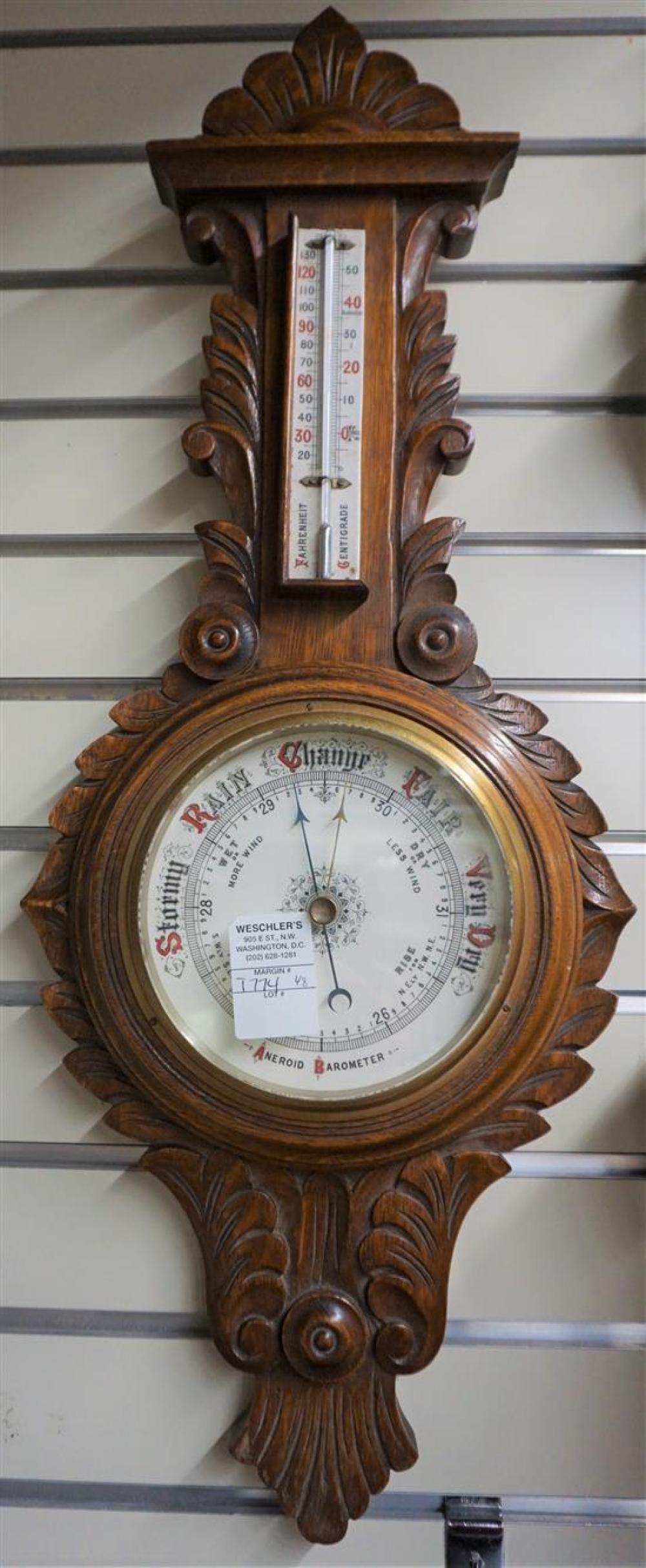 AMEROID CARVED OAK WALL BAROMETER THERMOMETERAmeroid 31ee23