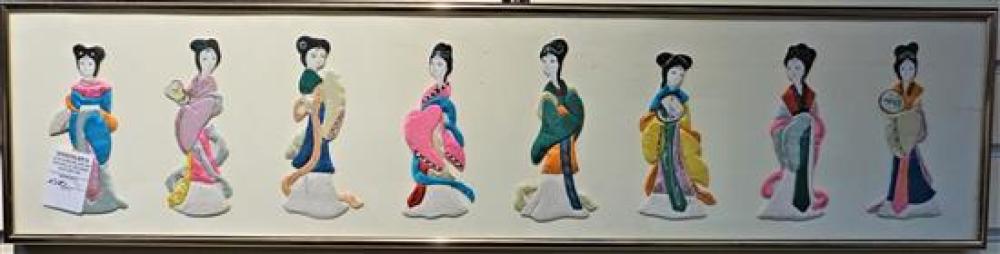 EIGHT CHINESE SILK PUPPETS (FRAMED