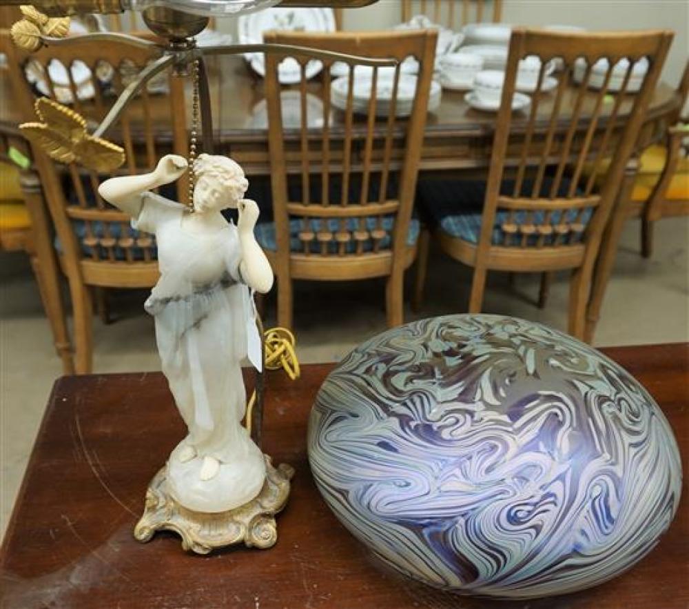 ALABASTER FIGURAL LAMP WITH ART