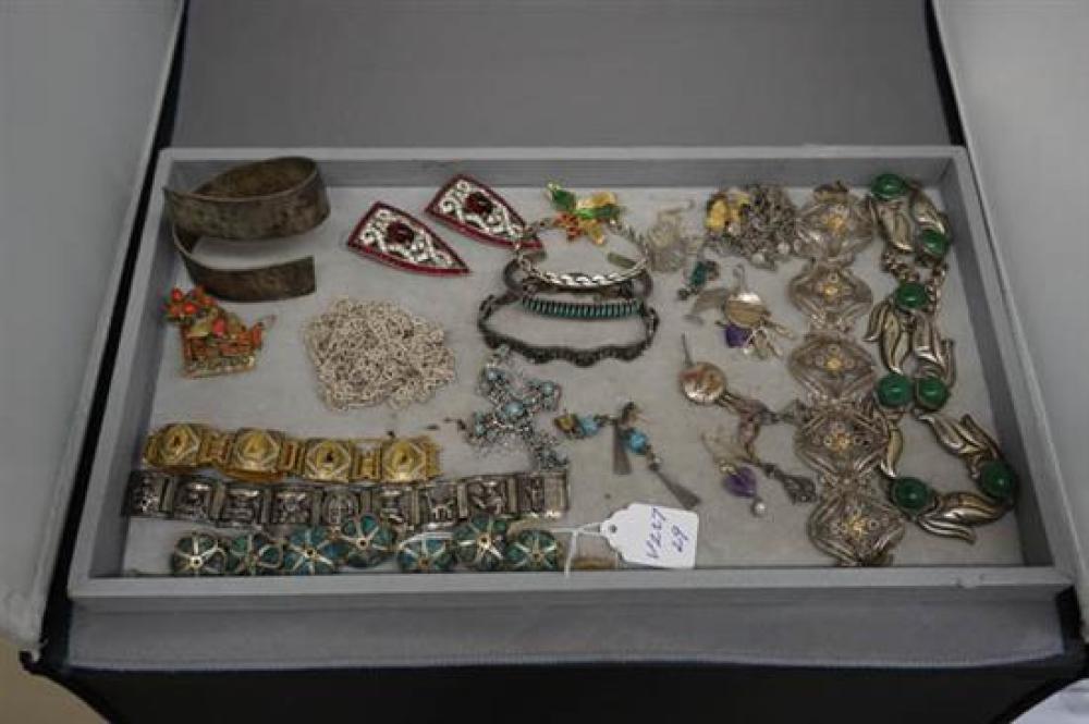 TRAY WITH SILVER AND OTHER JEWELRYTray