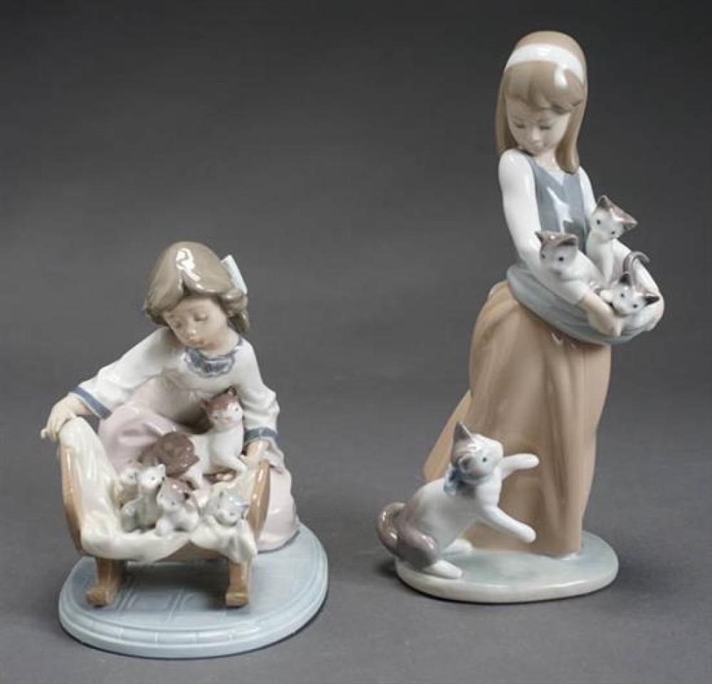 TWO LLADRó FIGURES OF GIRLS WITH KITTENS