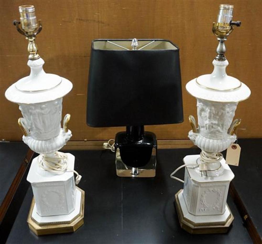 PAIR OF CLASSICAL STYLE WHITE GLAZED