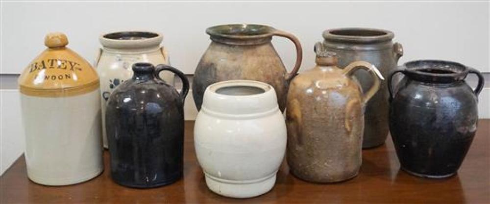 EIGHT GLAZED STONEWARE CROCKS AND 31ef5e