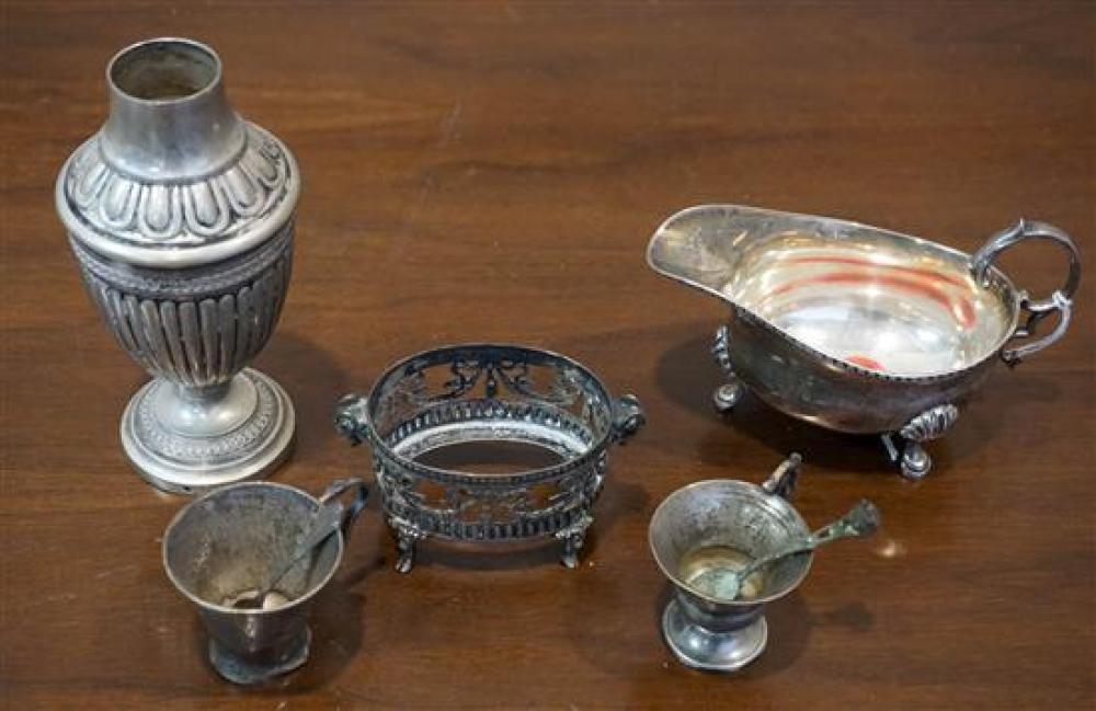 ENGLISH SILVER SAUCEBOAT AND FOUR