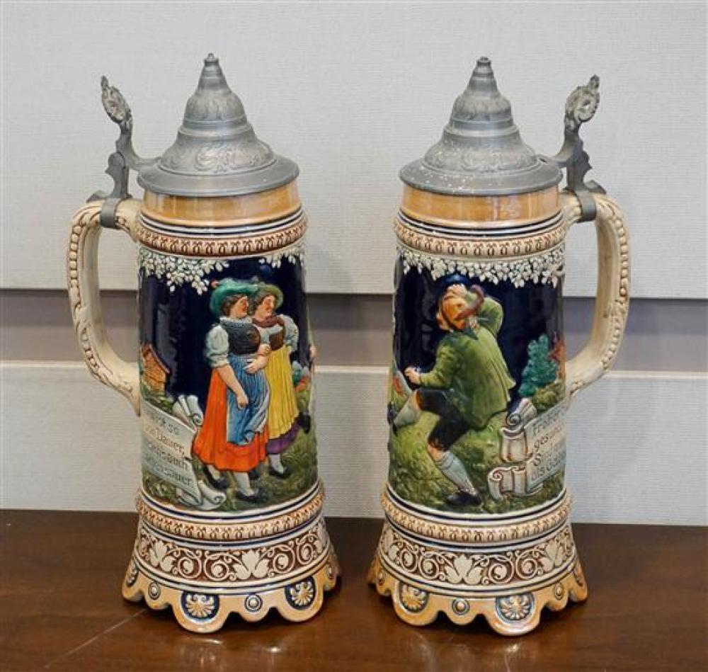 TWO GERMAN ONE LITRE STEINS ONE 31efba