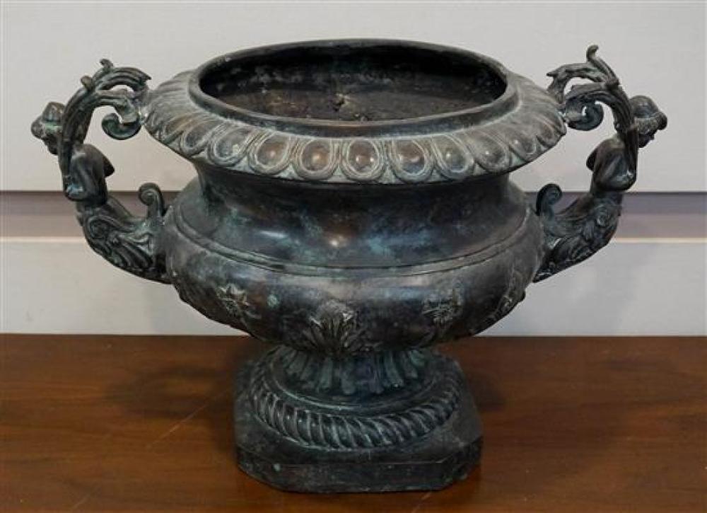 VERDIGRIS BRONZE DECORATED URN,