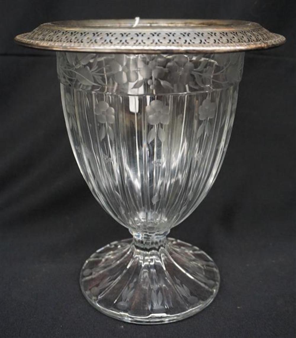HEISEY MOLDED GLASS VASE WITH STERLING