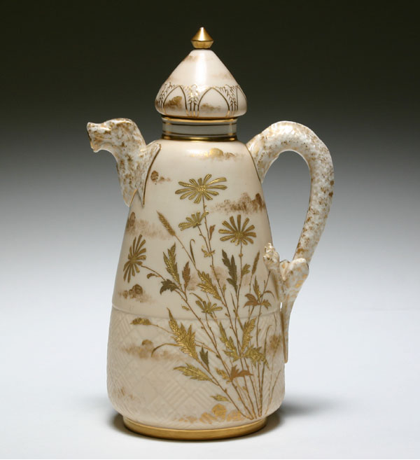 Belleek gilt trim floral pitcher with