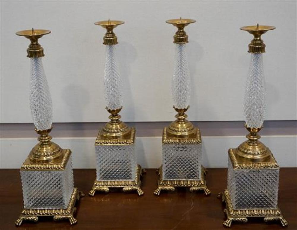 FOUR GERMAN BRASS MOUNTED CRYSTAL