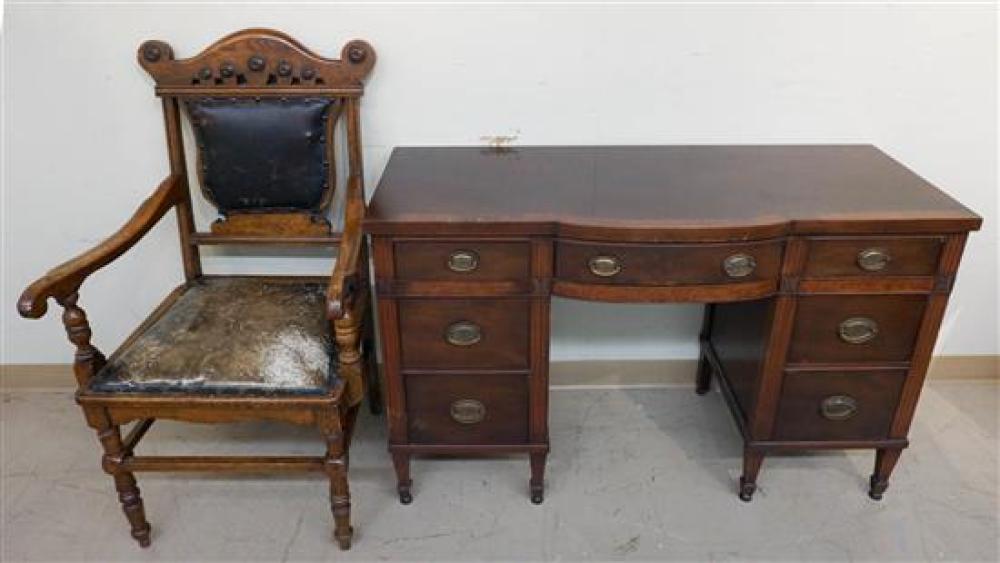 MAHOGANY VANITY AND LEATHER UPHOLSTERED