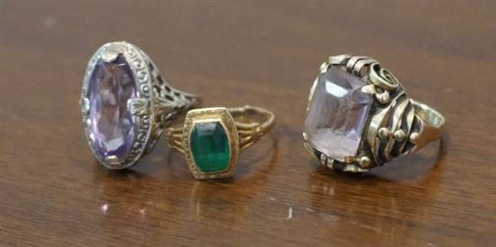 THREE 14 KARAT GOLD AND STONE MOUNTED 31f04d