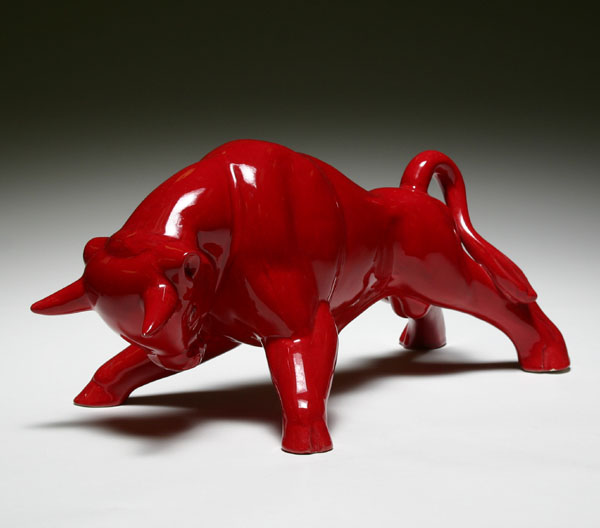 Haeger art pottery red bull. Mid-century