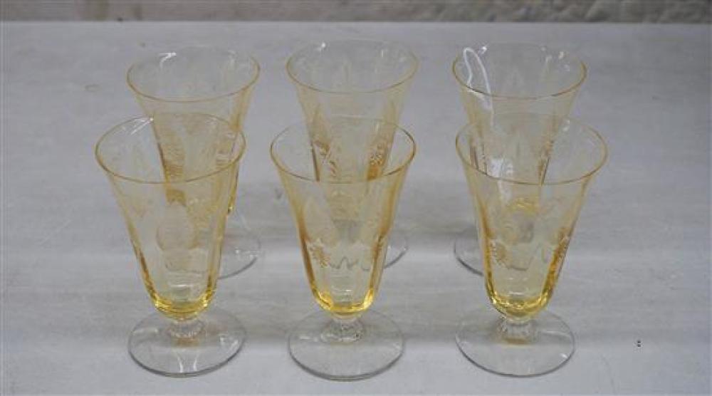 SIX ACID ETCHED PALE-YELLOW GLASS