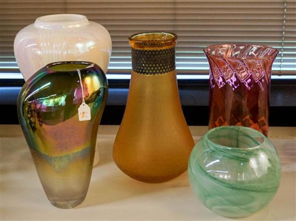 FIVE CONTEMPORARY COLORED GLASS
