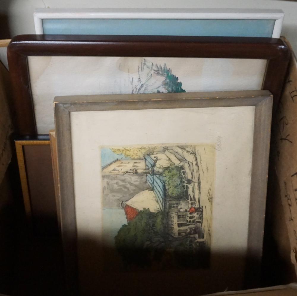 FIVE ASSORTED FRAMED WORKS OF ARTFive