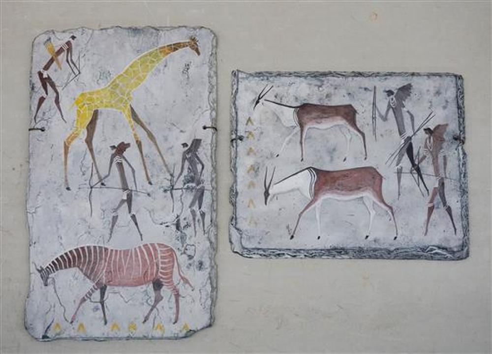 TWO AFRICAN DECORATED SLAT HUNTING 31f129